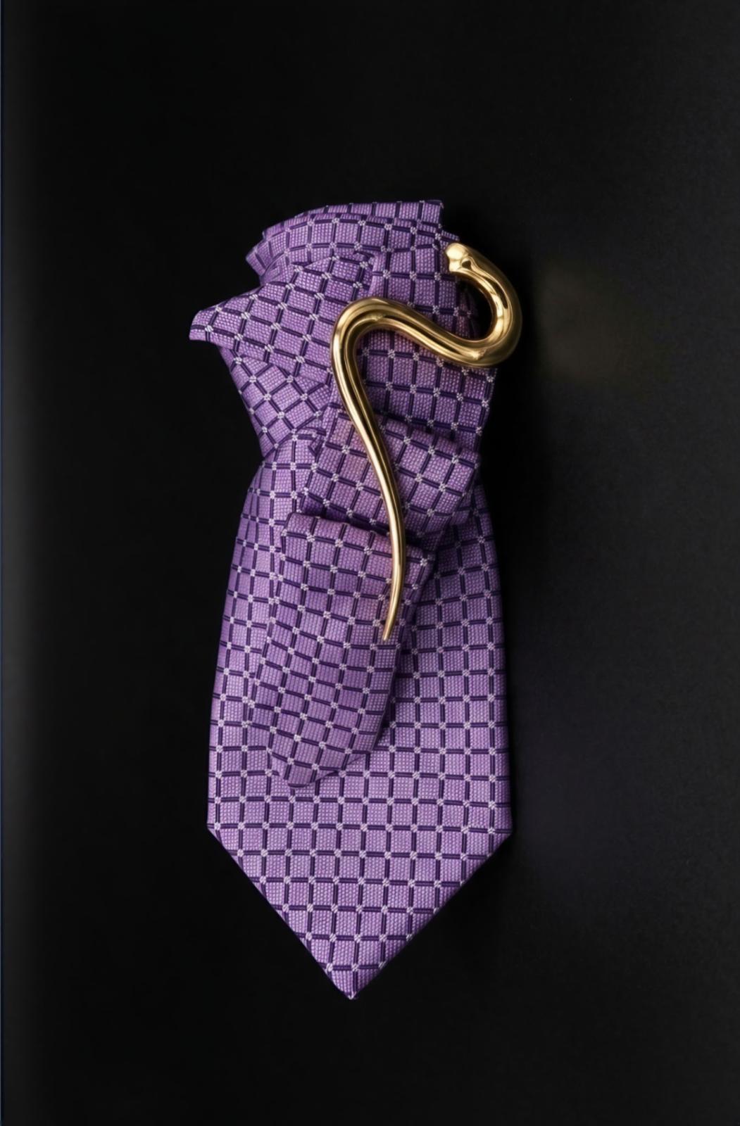 Purple Tied in Power neckpiece with gold sculptural hardware